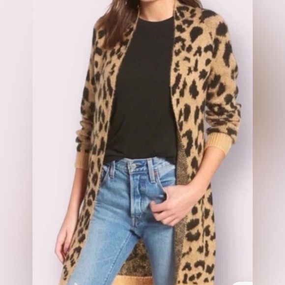 bp Sweaters - BP Black and Tan Animal Print Open Front Long Cardigan